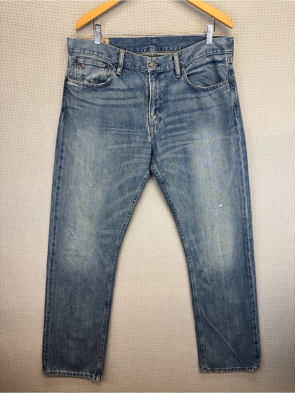 Vintage Polo Ralph Lauren Men’s Jeans Medium Wash Distressed 35/32 Made Mexico